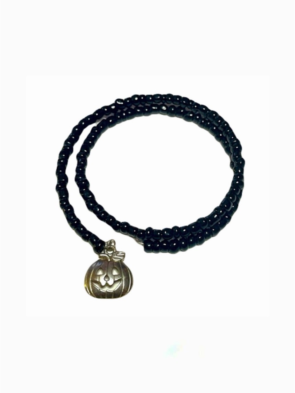 New Handmade Silver Pumpkin Onyx Bead Minimalist Halloween Wrap Charm Bracelet